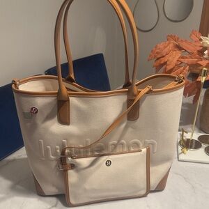 lululemon athletica White and Brown Tote Bag
